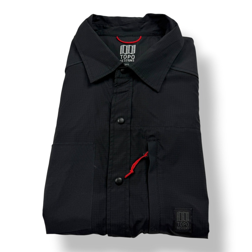 Topo Designs Mens Black Ripstop Nylon Short Sleeve Tech Field Shirt Large
